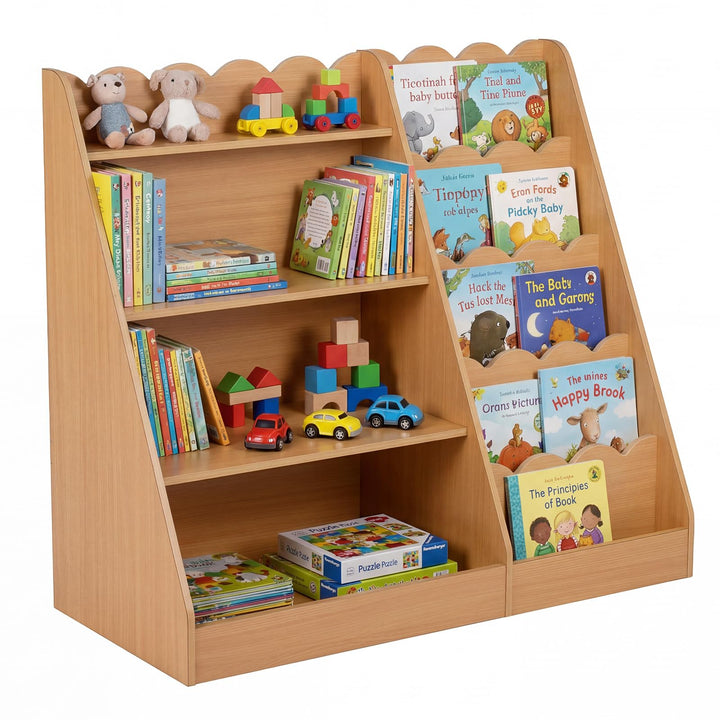 COSTWAY Kinder Bücherregal aus Holz, 5 stufiges Kinderregal mit 4 offenen Ablagen & versteckem Ablag