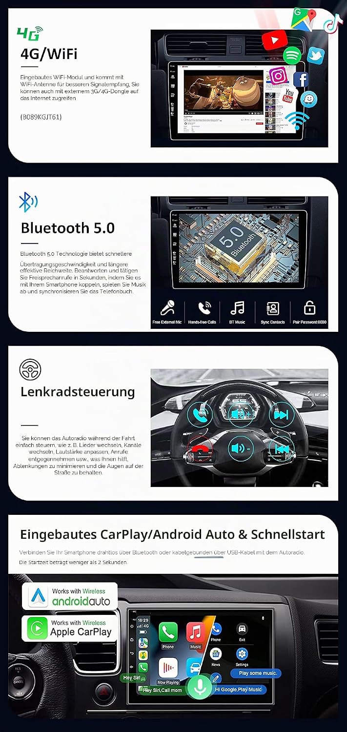 4G+64G Android 15 IPS Autoradio Passt für Renault Kaptur Captur (2014-2019) - Eingebautes CarPlay An