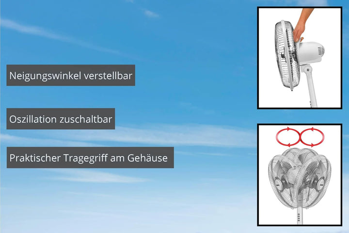 Unold 86820 Silverline Standventilator White - Weiss, 50 W, 3-stufige Geschwindkeitsregelung, Oszill