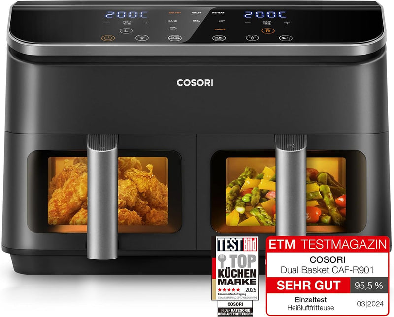 COSORI Heissluftfritteuse 2 Kammern Airfryer, 8-in-1 Dual Zone Air Fryer XXL 8,5 L, Heissluftfritteu