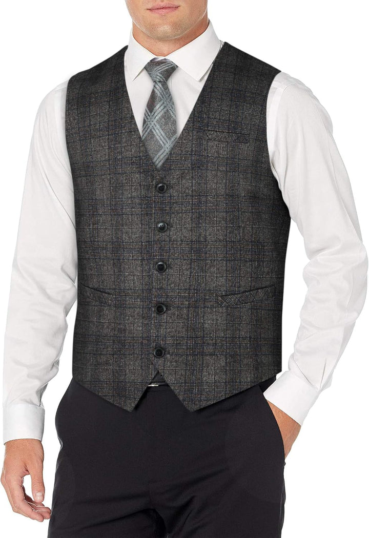 HISDERN Karierte Weste Herren Formale Klassische Weste Baumwolle Hochzeit Hahnentritt Anzugweste L A