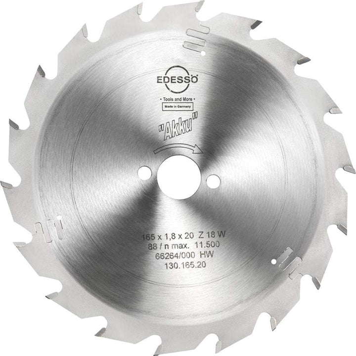 Edessö 13016520 HM-Kreissägeblatt Profi-Akku Wenigzahn HW, Z=18 W, 165 x 1,8/1,2 x 20 mm, Silber