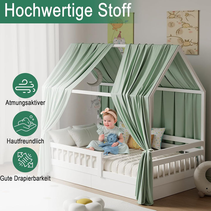 Hausbett Himmel, Betthimmel Hausbett Musselin mit 2 Stück Betthimmel, Stoffhimmel für Hausbett Mädch