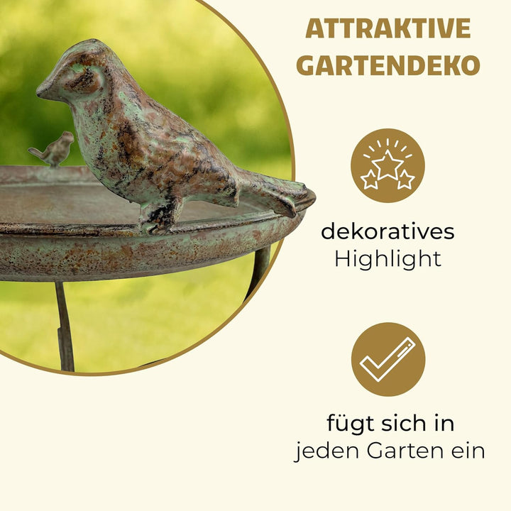 Crispe home & garden Vogeltränke Gijon | Antikgrüne Vogelbad Schale aus Metall | Wetterfeste Gartend