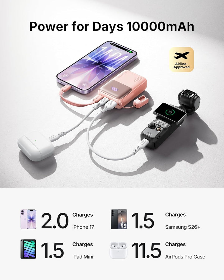 INIU Mini Power Bank, 45W 10000mAh Powerbank Klein Aber Stark (USB C In & Out), Schnellladefunktion