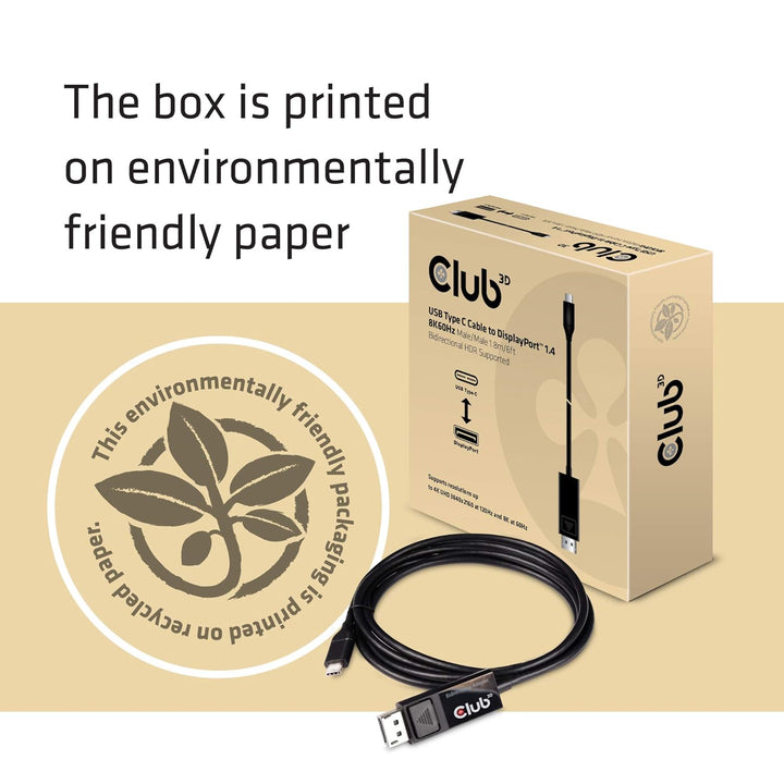 Club3D USB C auf DisplayPort Kabel 1.4 8K 60Hz, 4K 120Hz und Displayport auf USB C bidirektional, 1,