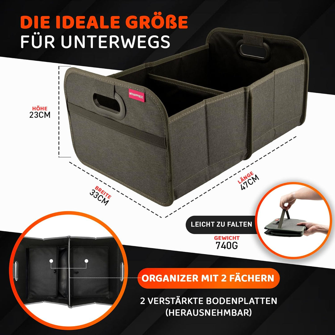 Auto Kofferraumtasche Grün - Kofferraum Organizer zusammenklappbar - faltbare Aufbewahrungsbox - ant