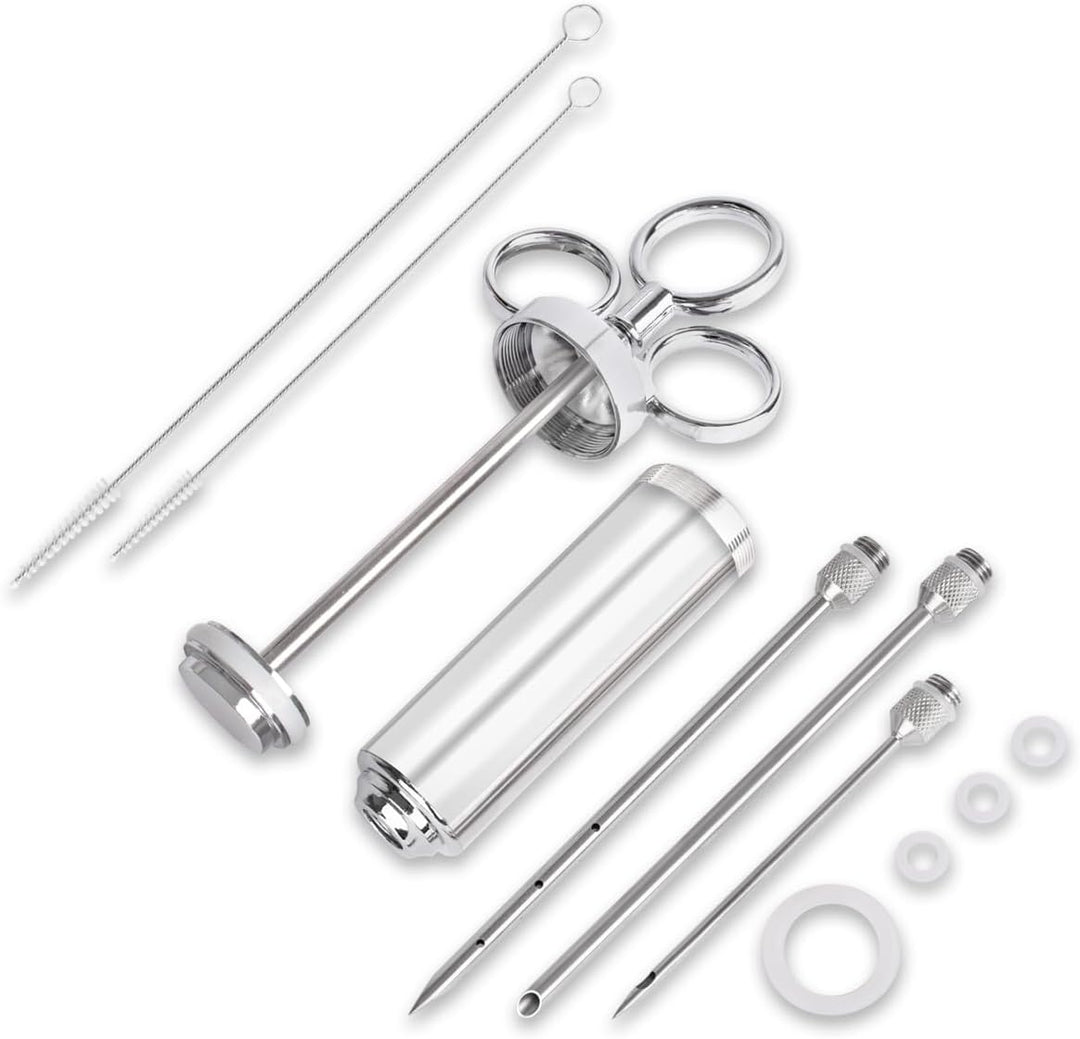 Beeketal 'PSB-60' Profi Gastro Fleischspritze Edelstahl 50 ml - Set inkl. 3 x Pökelnadeln, 2x Reinig