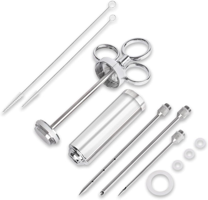 Beeketal 'PSB-60' Profi Gastro Fleischspritze Edelstahl 50 ml - Set inkl. 3 x Pökelnadeln, 2x Reinig