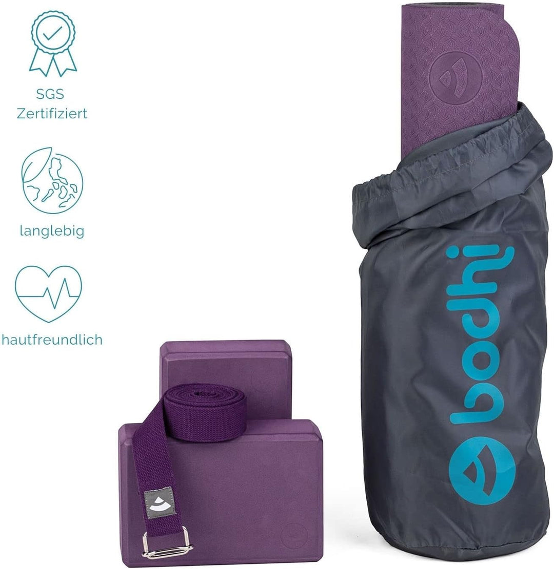 Bodhi Yoga Starter-Set Komplett | Set bestehend aus: 1 Yogamatte aus TPE, 2 Yoga-Bricks aus Eva (Moo
