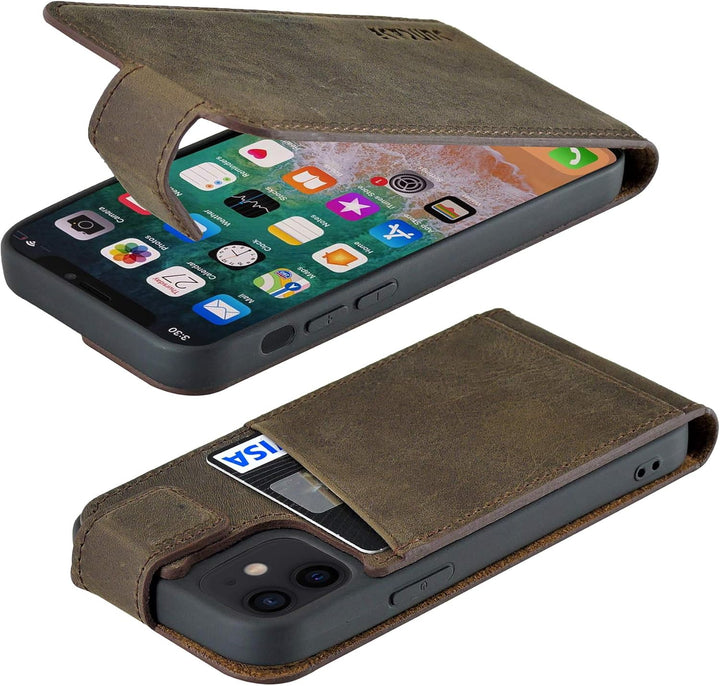 Suncase Original Flip-Style (Ultra-Slim) kompatibel mit iPhone 12 Mini (5.4") Hülle Ledertasche Tasc