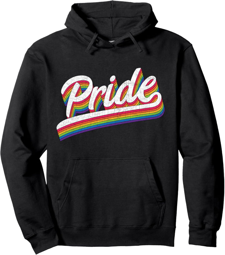 Gay Pride Vintage LGBTQ Rainbow Flag Lesbian Bisexual Trans Pullover Hoodie