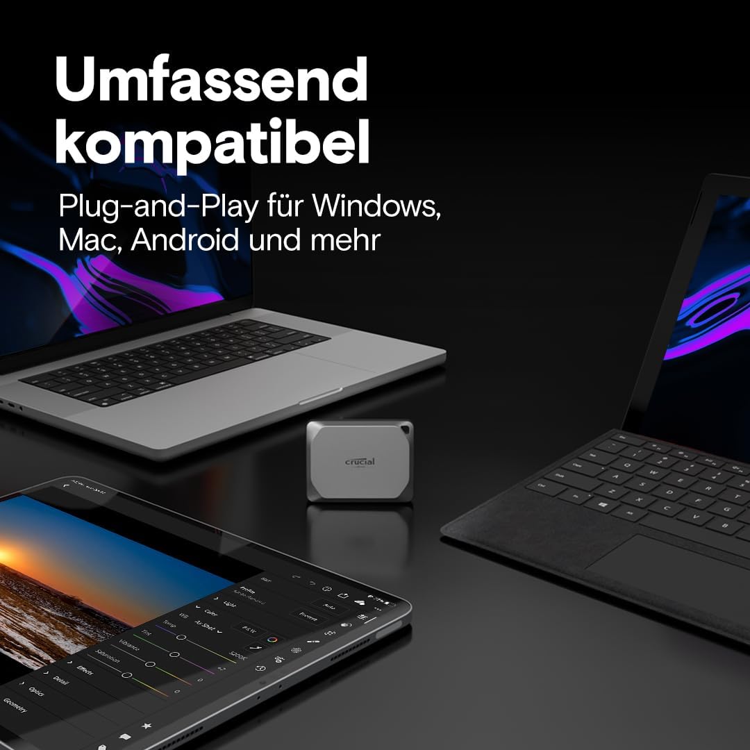 Crucial X9 Pro 1TB Externe SSD Festplatte, Lesen/Schreiben bis zu 1050MB/s, PC und Mac, inkl. Mylio