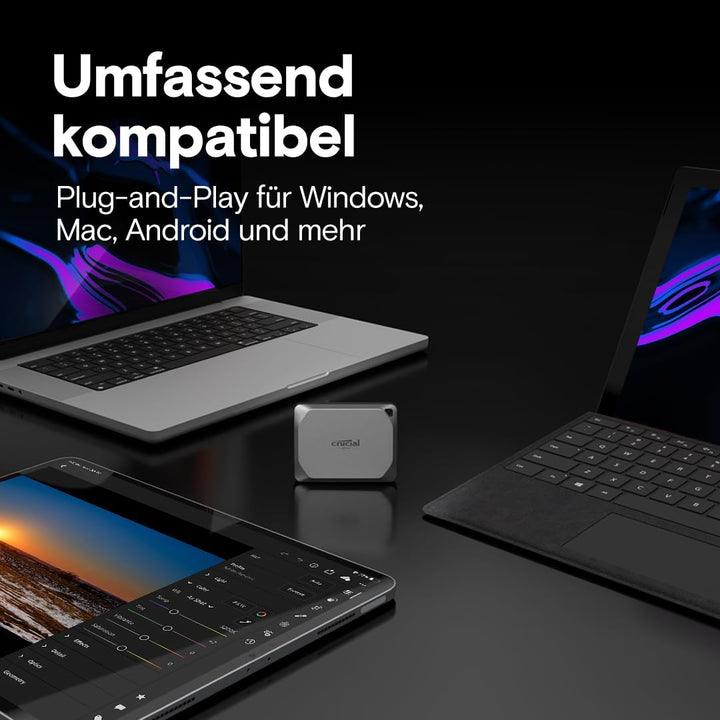 Crucial X9 Pro 1TB Externe SSD Festplatte, Lesen/Schreiben bis zu 1050MB/s, PC und Mac, inkl. Mylio