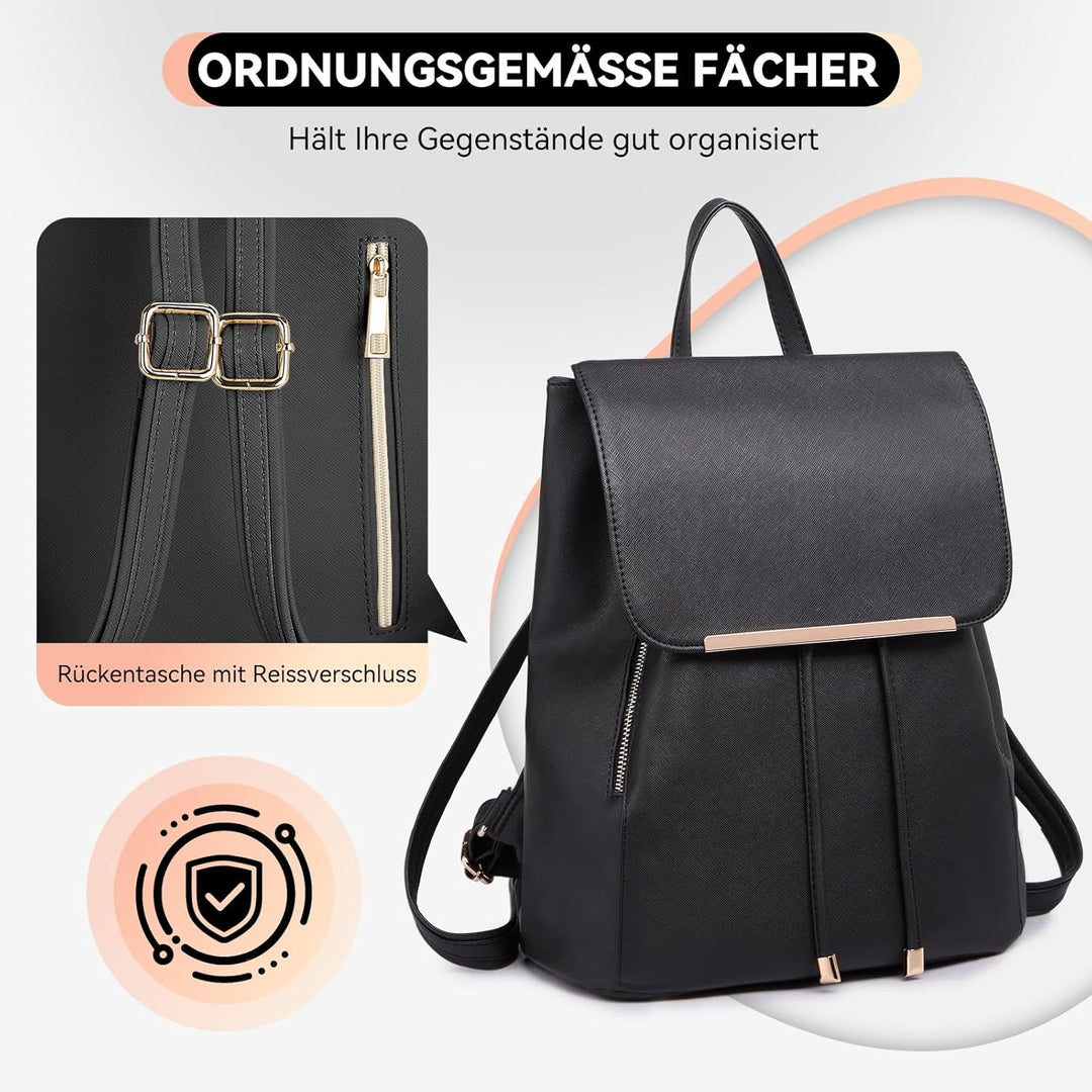 Miss Lulu Rucksack Damen Kunstleder Rucksack Damen Elegant Rolltop Rucksack Damen Tunnelzug-Design C