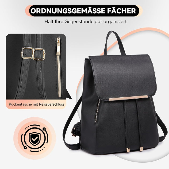 Miss Lulu Rucksack Damen Kunstleder Rucksack Damen Elegant Rolltop Rucksack Damen Tunnelzug-Design C