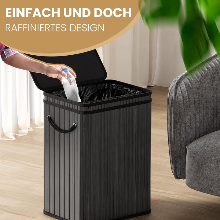 Mihoho 80 Liter grosse Mülleimer mit Deckel, Mülleimer Abfallkorb aus Bambus, Outdoor Mülleimer/Abfa
