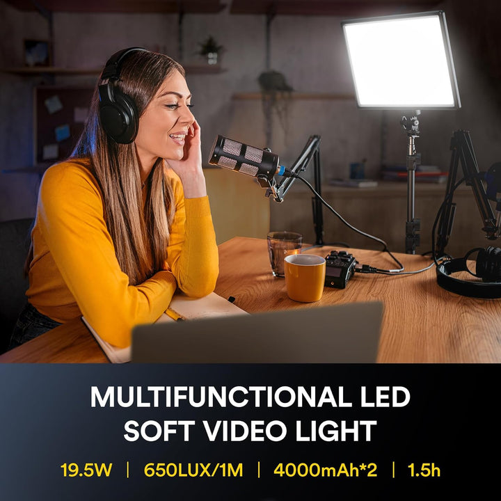RALENO LED Videoleuchte, 19.5W Videolicht Eingebaute 2 * 4000mAh Akku CRI95+ 3200K-5600K Einstellbar
