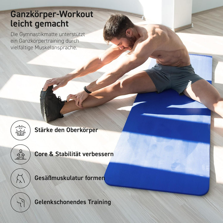 MSPORTS Gymnastikmatte Premium inkl. Tragegurt + Übungsposter + Workout App I Hautfreundliche Fitnes