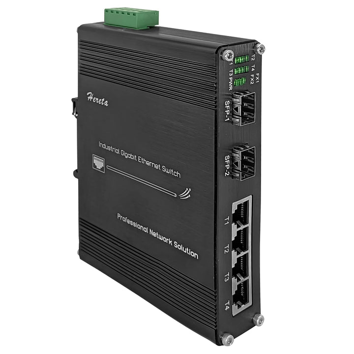 Gigabit Ethernet Switch 4 TP-Ports 10/100/1000Base-TX und 2 SFP Ports 1000Base-FX gehärteter industr