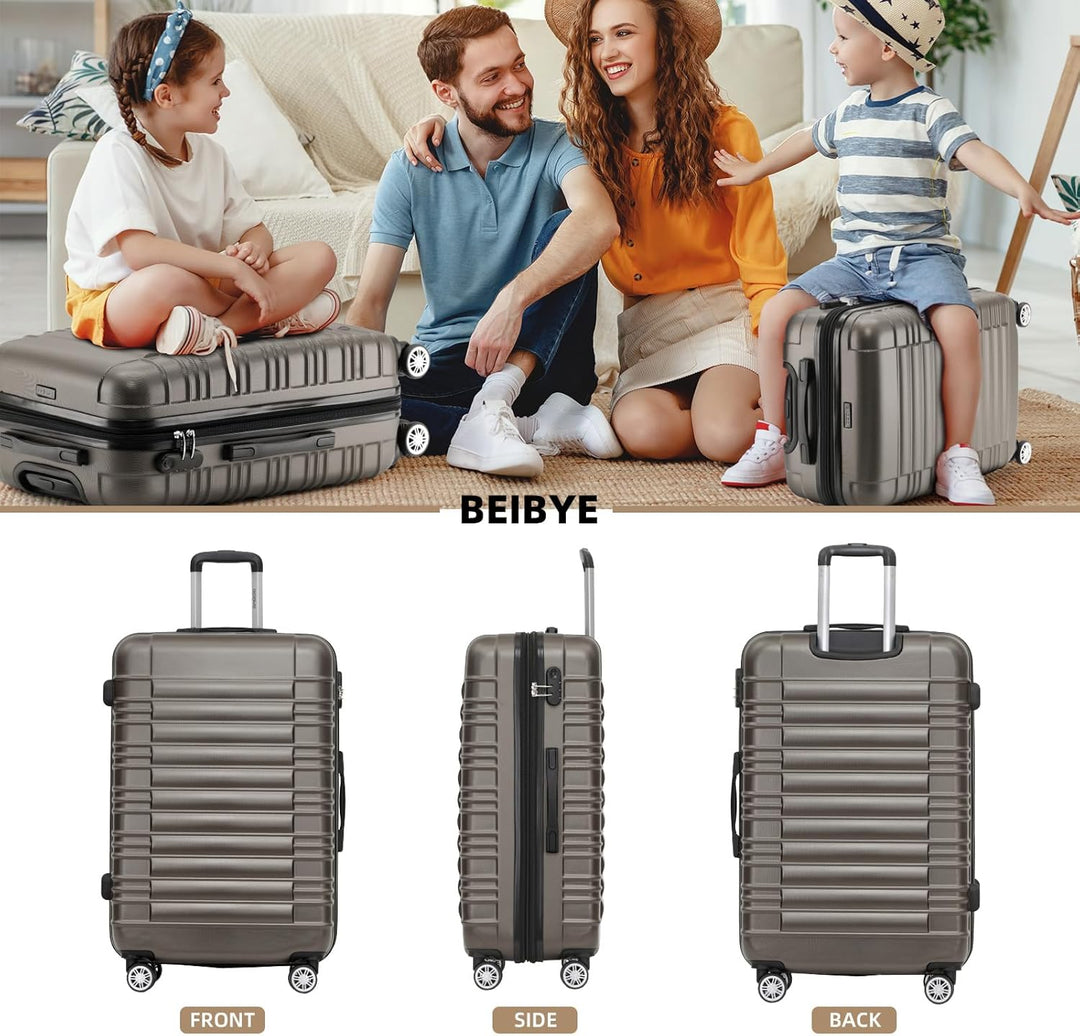 BEIBYE 2088 Zwillingsrollen Reisekoffer Koffer Trolleys Hartschale M-L-XL-Set (Coffee, M) Coffee M,