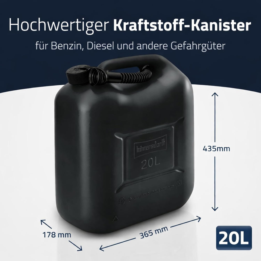 hünersdorff Kraftstoff-Kanister STANDARD 20l für Benzin, Diesel und andere Gefahrgüter, UN-Zulassung