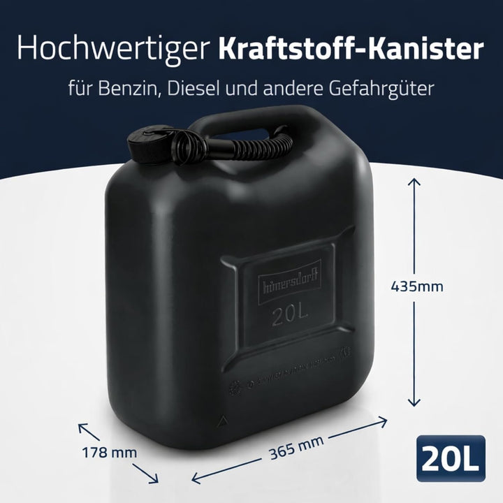 hünersdorff Kraftstoff-Kanister STANDARD 20l für Benzin, Diesel und andere Gefahrgüter, UN-Zulassung