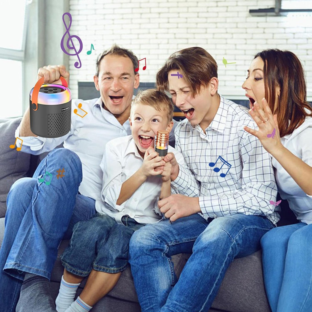 Kleine Karaoke Maschine, Reiselautsprecher Musikplayer mit LED Beleuchtung, Karaoke Spielzeug mit Mi