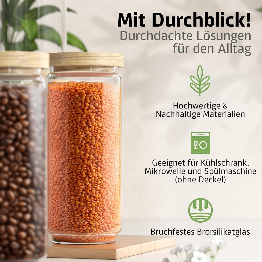 ElbFuchs® Vorratsgläser mit Deckel luftdicht | 3x 1000ml [BPA-FREI & MOTTENSICHER] Vorratsdosen aus
