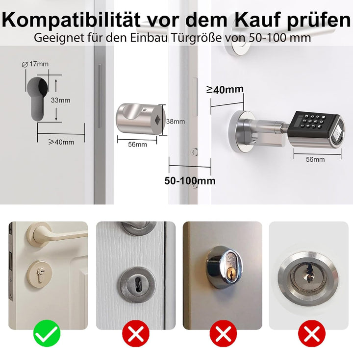 RUILON Smart Elektronisches Türschloss mit Zahlencode,Elektrisch Codeschloss Schliesszylnder, Blueto