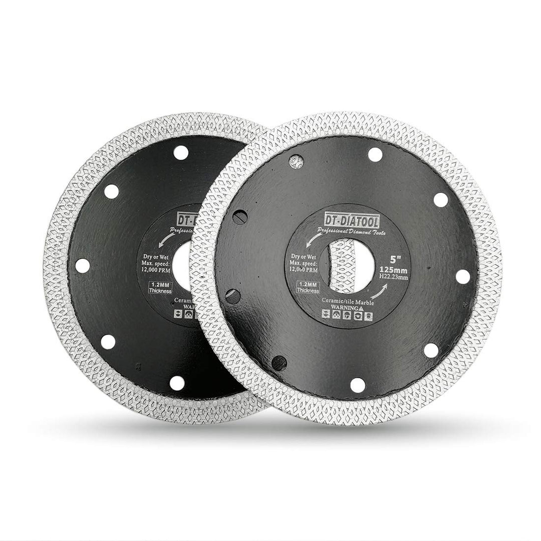 DT-DIATOOL Diamant Trennscheibe 2 Stücke 125 mm Sägeblatt mit X Mesh Turbo für Porzellan Fliesen Mar