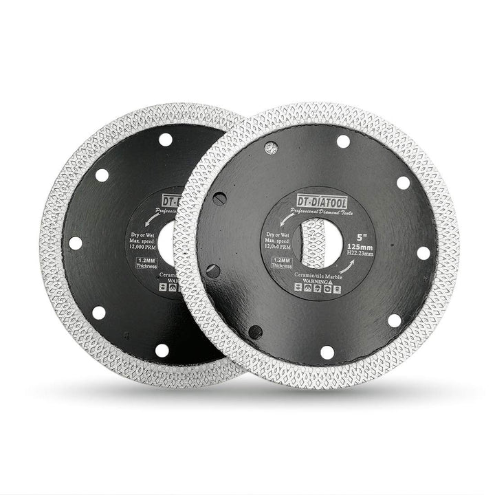 DT-DIATOOL Diamant Trennscheibe 2 Stücke 125 mm Sägeblatt mit X Mesh Turbo für Porzellan Fliesen Mar