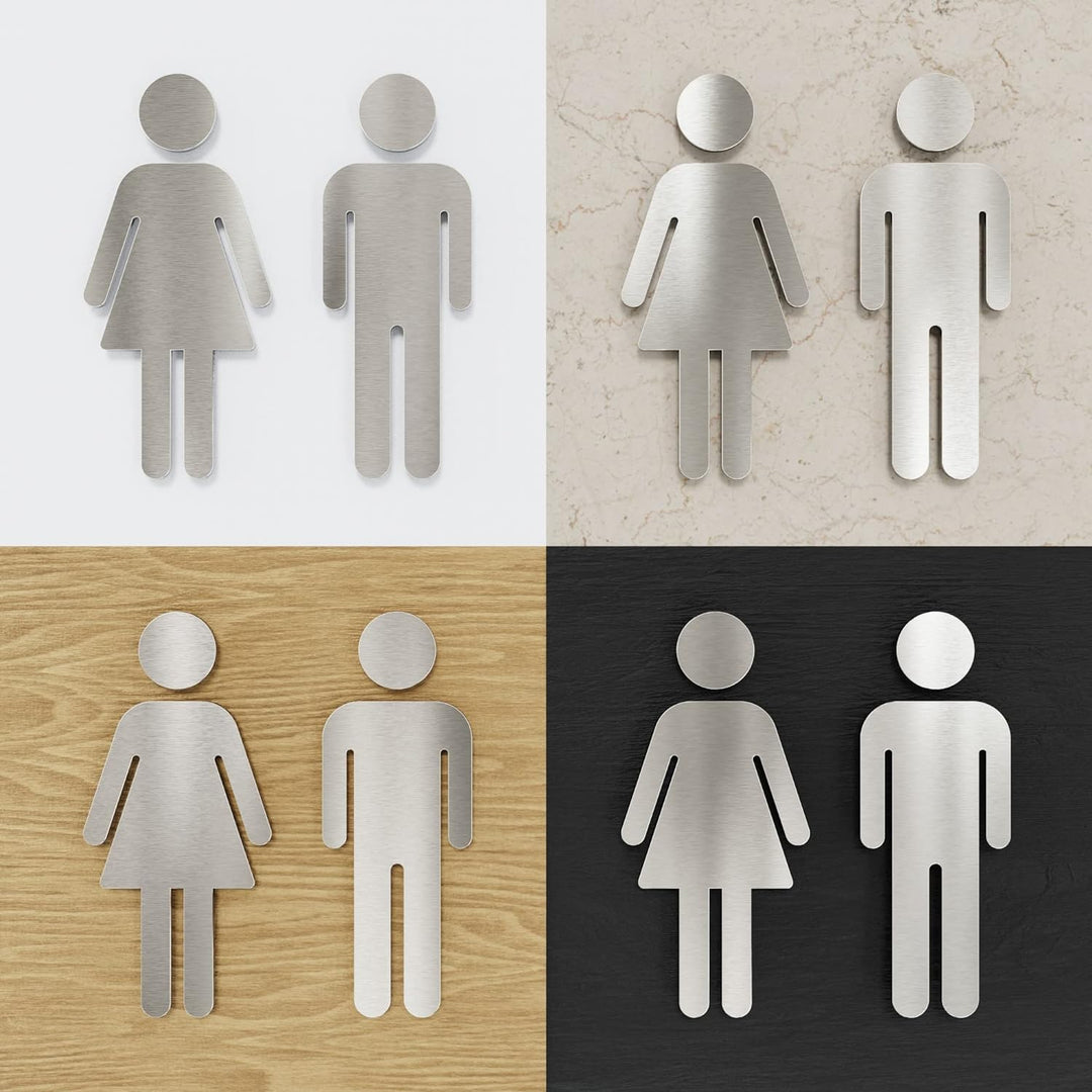 Edelstahl WC-Schilder Set – selbstklebend & pflegeleicht – Design Toiletten-Piktogramme –