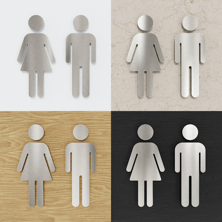 Edelstahl WC-Schilder Set – selbstklebend & pflegeleicht – Design Toiletten-Piktogramme –