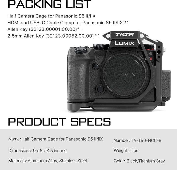 Tilta Half Camera Cage Kompatibel mit Lumix S5 II/S5 IIX/G9 II Filmmaking Kit mit HDMI USB-C Kabelkl
