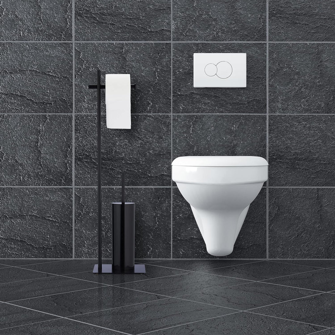 Relaxdays WC Garnitur, stehend, Toilettenpapierständer mit Bürstenhalter, HBT: 78x20x20 cm, mit Bürs