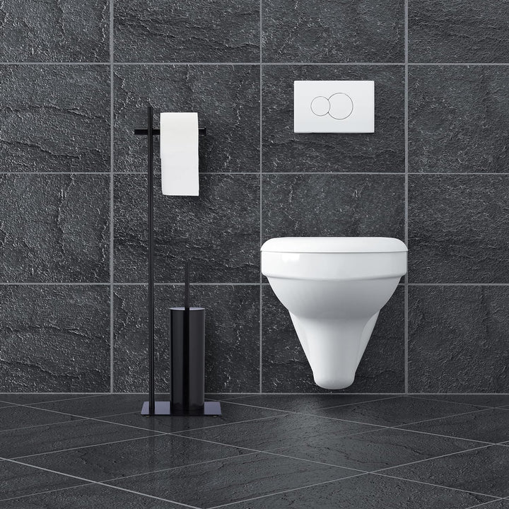 Relaxdays WC Garnitur, stehend, Toilettenpapierständer mit Bürstenhalter, HBT: 78x20x20 cm, mit Bürs