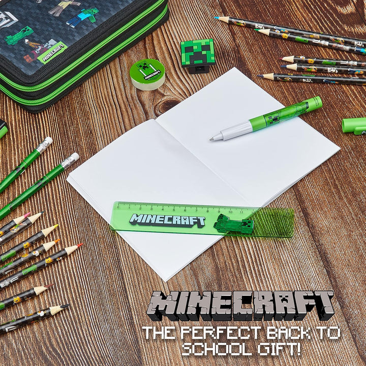 Minecraft Federmäppchen Jungen und Mädchen Mäppchen Gefüllt Creeper Federmappe mit Schreibwaren Game