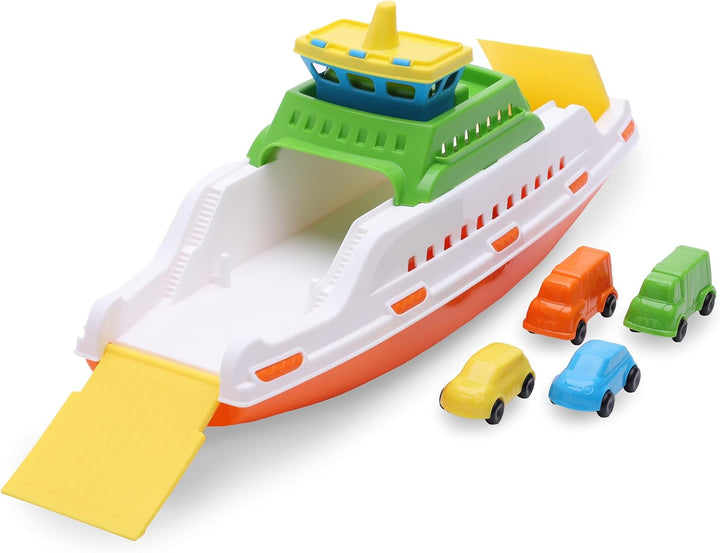 Toyland® 39cm (15 Zoll) Buntes Fährboot mit Beweglichen Rampen und 4 Mini-Autos – Schwimmendes Wasse