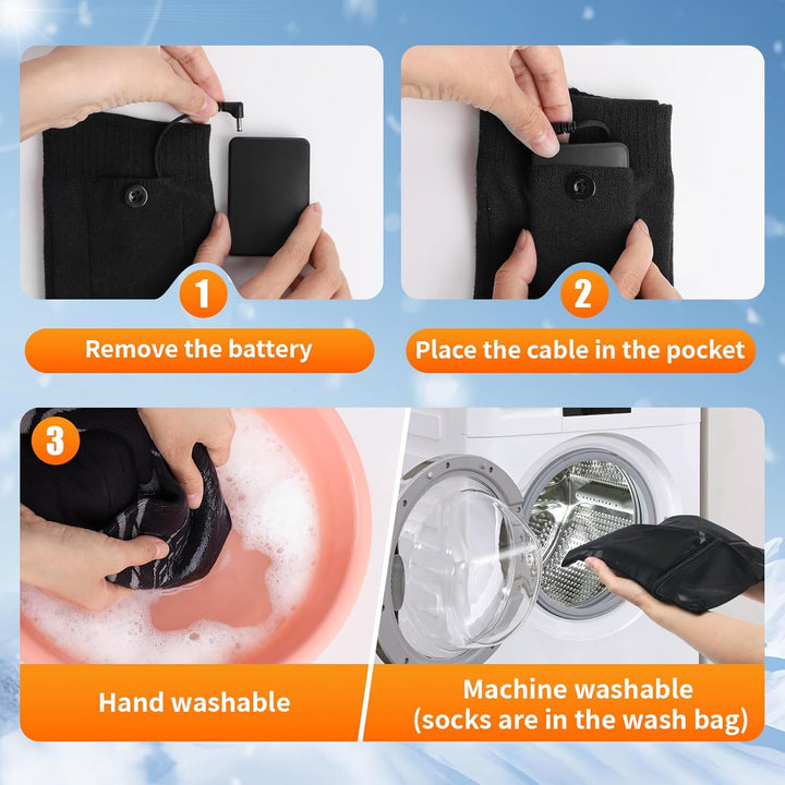 Beheizbare Socken Herren Damen Beheizte Socken mit 5000mAh/ 5V Wiederaufladbare Batterie, 4 Einstell