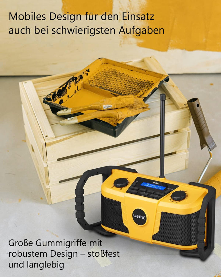 UEME Baustellenradio DAB+ DAB FM Radio, Digitalradio mit Bluetooth und Wecker und Dimmer, Robustes D