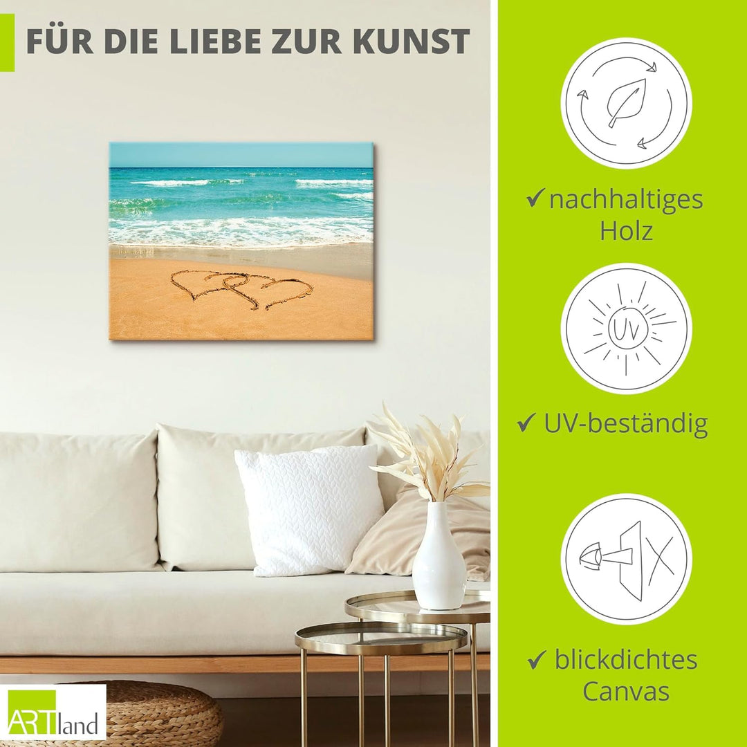 ARTland Leinwandbilder Wandbild Bild auf Leinwand 80x60 cm Landschaften Strand T5OB Herzen im Sand 8