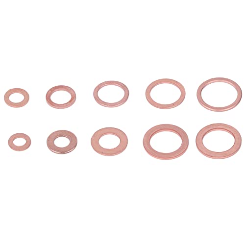 Rotkupfer Ölablassschrauben Unterlegscheiben Set, 200-teilig, 9 Grössen M5-M14, Flach, für Öl-, Wass