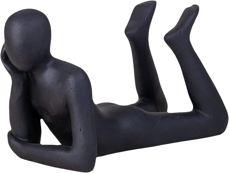 IDYL Moderne Skulptur Figur Sandsteinguss Lying Man | wetterfest |Farbe schwarz | Masse 31x14x19 cm