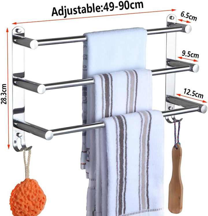 Handtuchhalter Chrom HONPHIER® Handtuchstangen Edelstahl mit Haken Einziehbar 49-90CM Handtuchstange