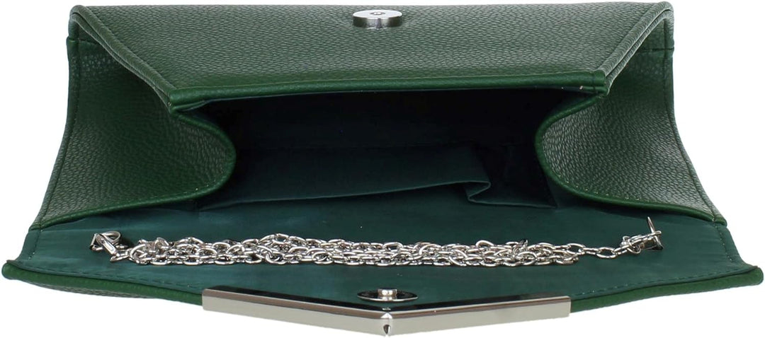 Girly Handbags Damen-Clutch aus Kunstleder mit metallischem Rahmen Dunkelgrün, Dunkelgrün