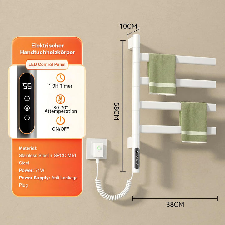 180°Drehung Bad Handtuchtrockner Elektrisch Handtuchheizkörper Elektrisch Handtuchwärmer Elektrisch