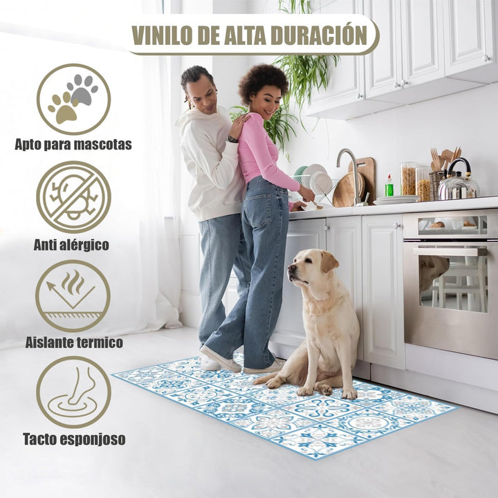Nivellpublicitari Hydraulic Vinyl-Teppich, 120 x 60 cm, Blau - Küchenteppich - Badezimmerteppich - R