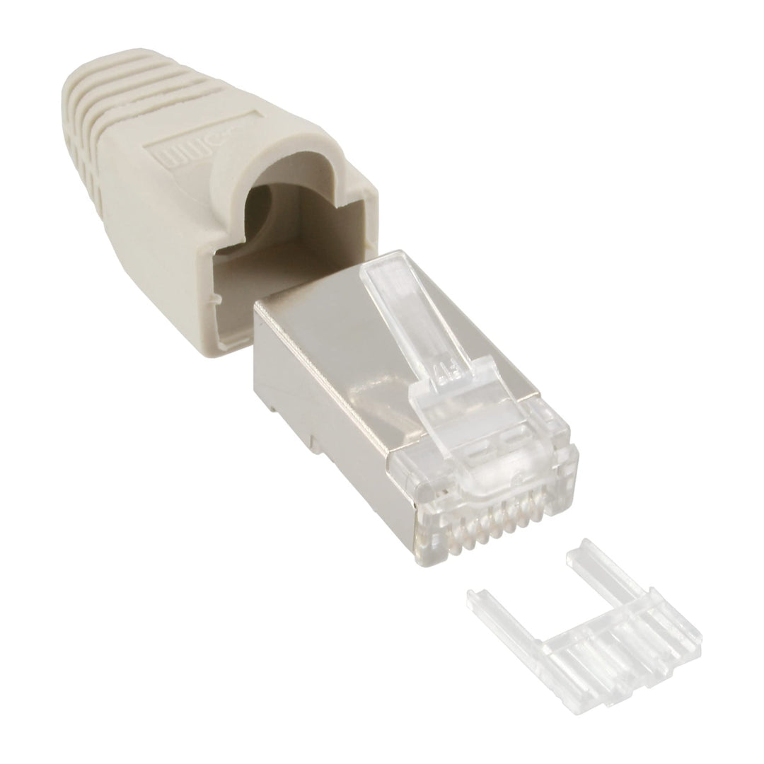 InLine 74590 geschirmt Crimpstecker RJ45 mit Knickschutz/Einfädelhilfe (100er Pack) beige