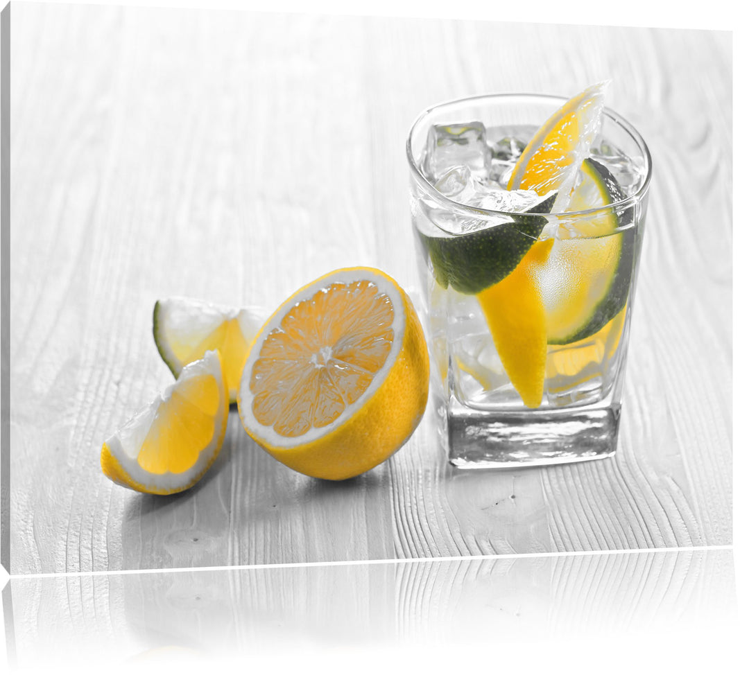 Pixxprint Gin Tonic Shot mit Zitronen als Leinwandbild/Grösse: 100x70 cm/Wandbild/Kunstdruck/fertig